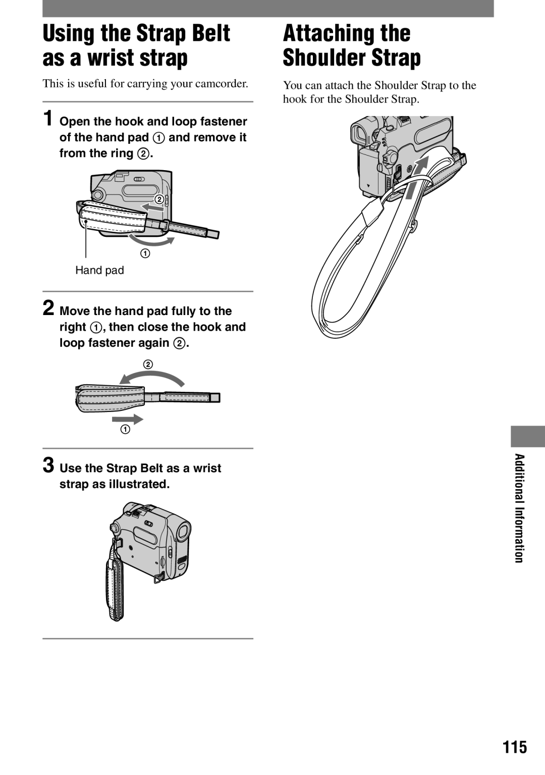 Sony DCR-HC42 manual Attaching Shoulder Strap, This is useful for carrying your camcorder 