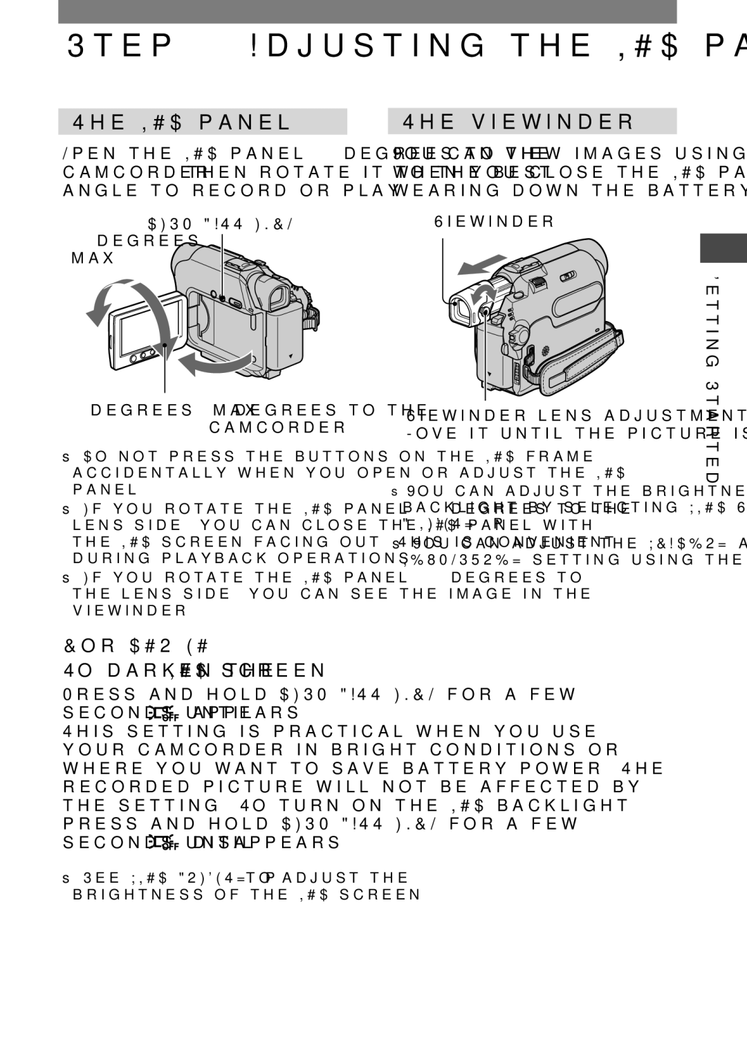 Sony Adjusting the LCD panel and viewﬁnder, Viewﬁnder, For DCR-HC42 To darken the LCD screen, Seconds until disappears 