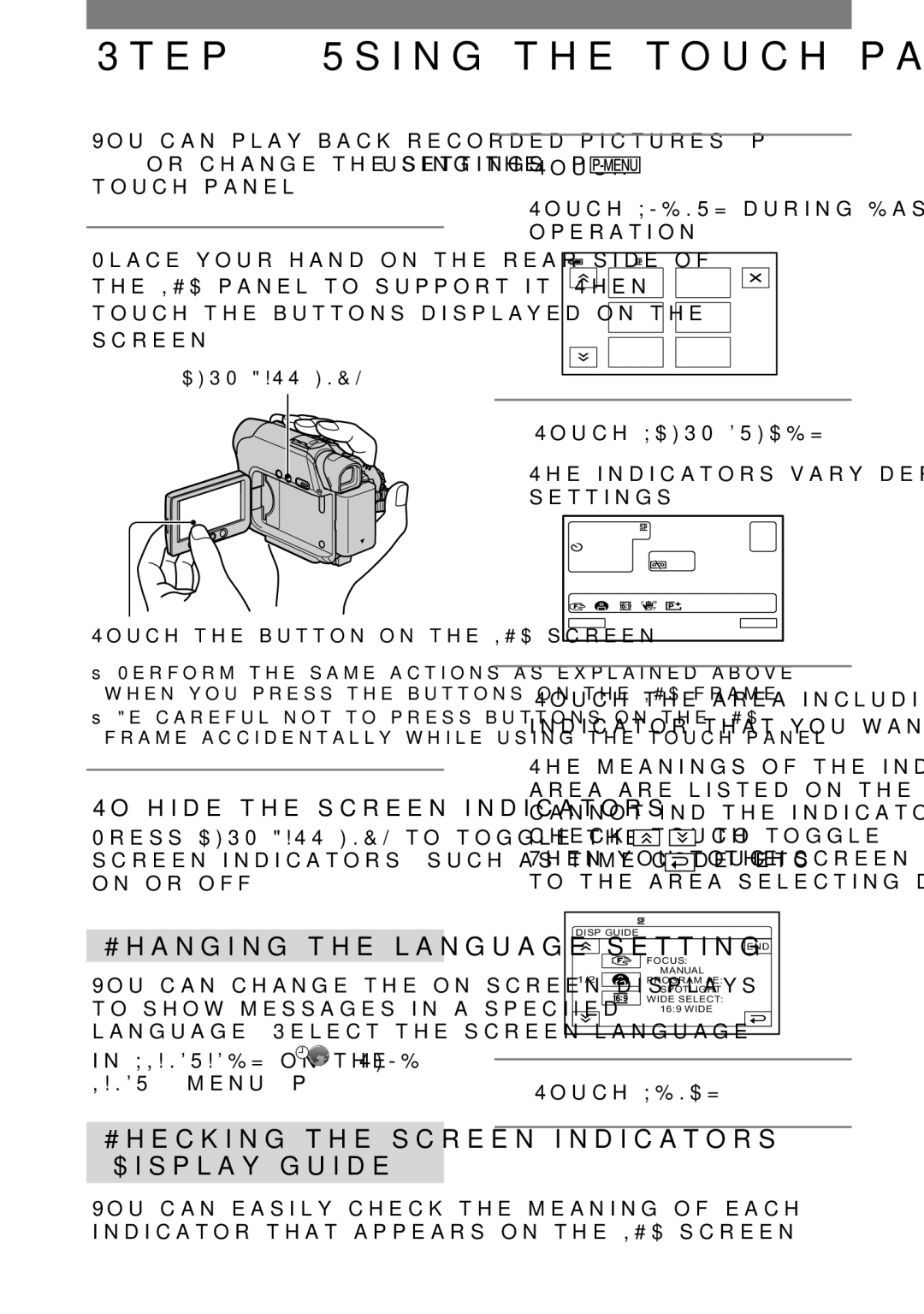 Sony DCR-HC42 manual Using the touch panel, Changing the language setting, Checking the screen indicators Display guide 