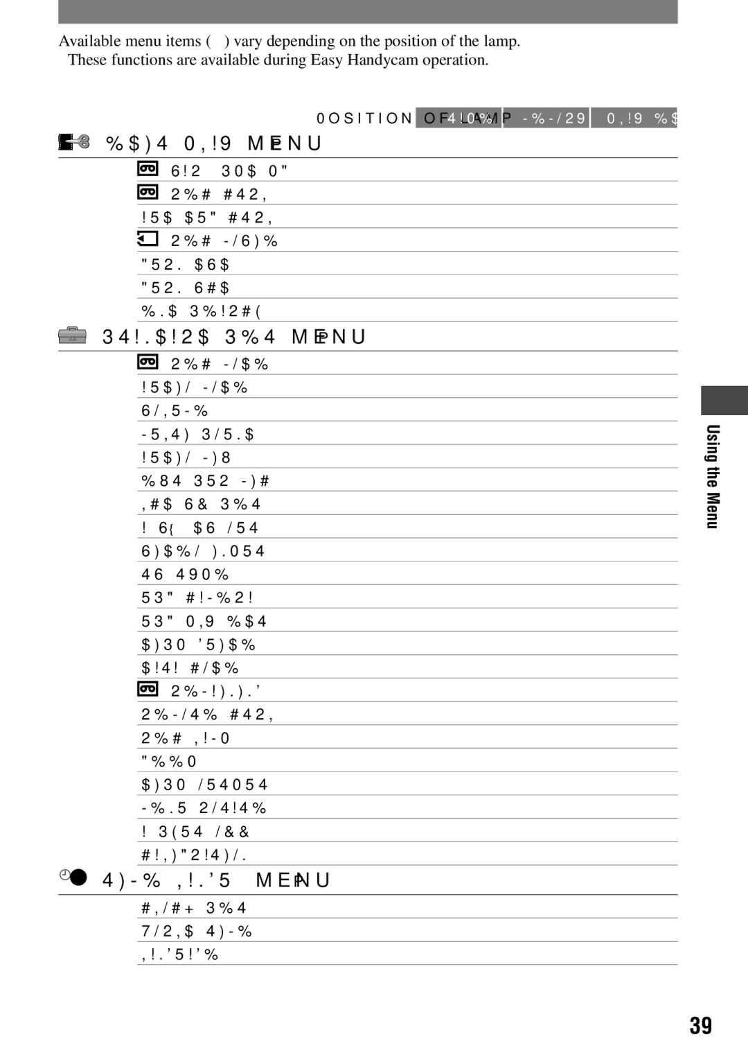 Sony DCR-HC42 manual EDIT/PLAY menu p, Standard SET menu p, TIME/LANGU. menu p 