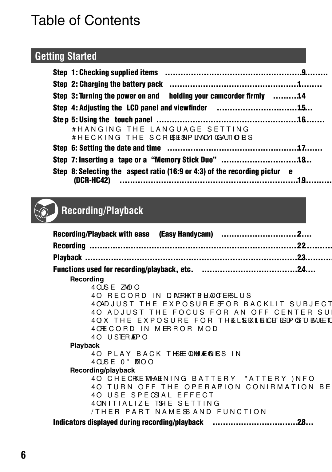 Sony DCR-HC42 manual Table of Contents 