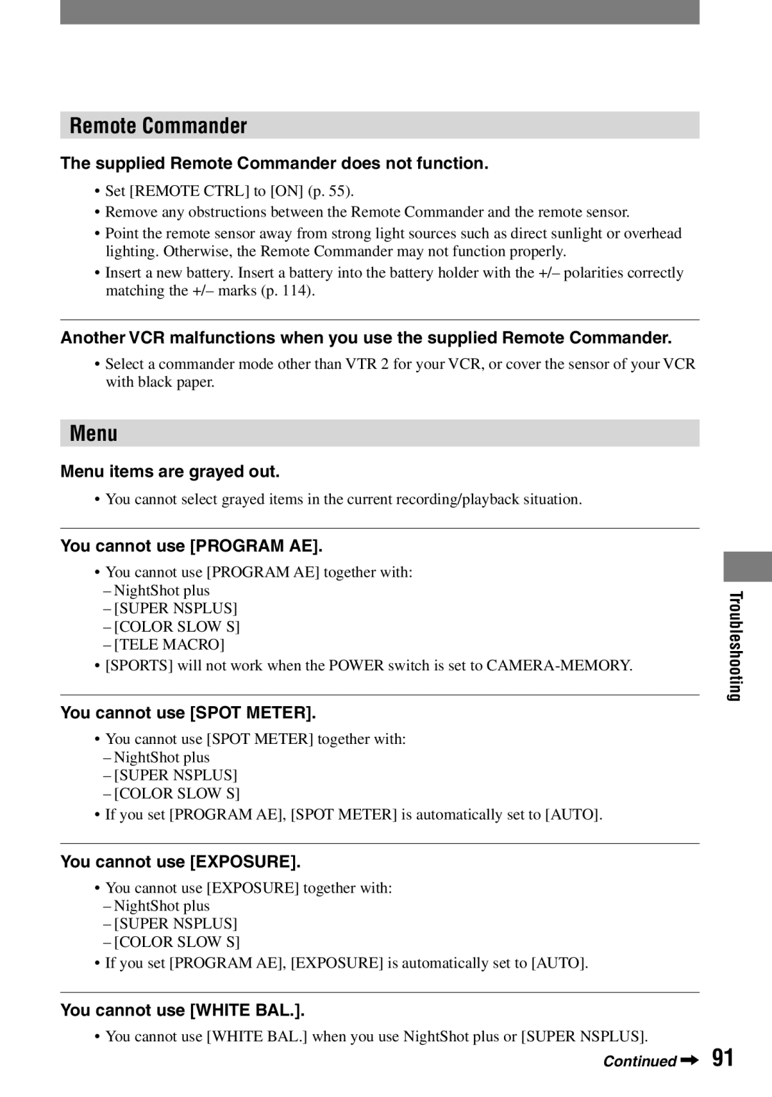 Sony DCR-HC42 manual Remote Commander, Menu 