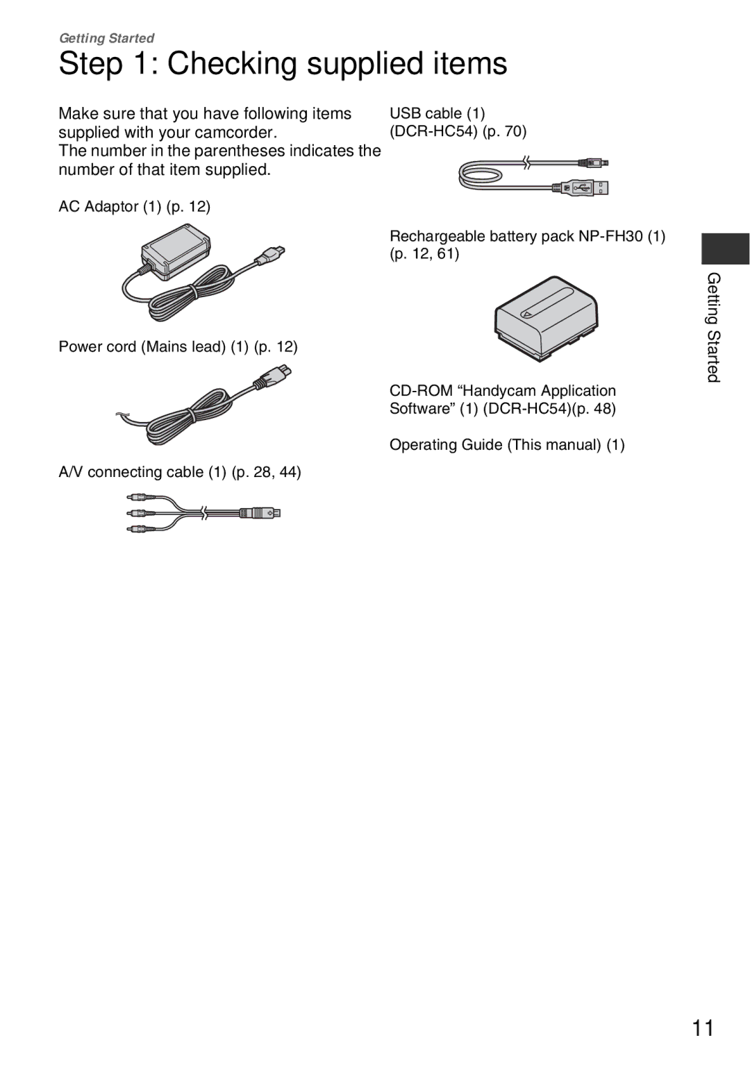 Sony DCR-HC52, DCR-HC54 Checking supplied items, Make sure that you have following items, Supplied with your camcorder 