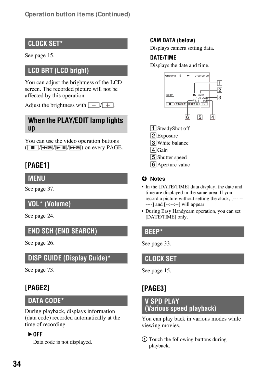 Sony DCR-HC54, DCR-HC52 manual Clock SET, Data Code, SPD Play 