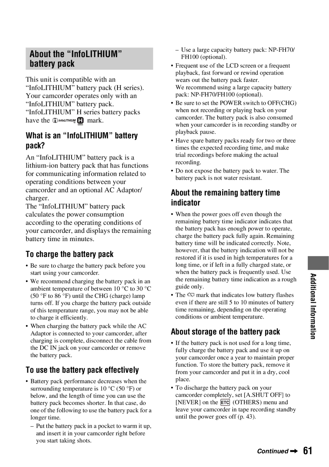 Sony DCR-HC52 manual About the InfoLITHIUM battery pack, What is an InfoLITHIUM battery pack?, To charge the battery pack 