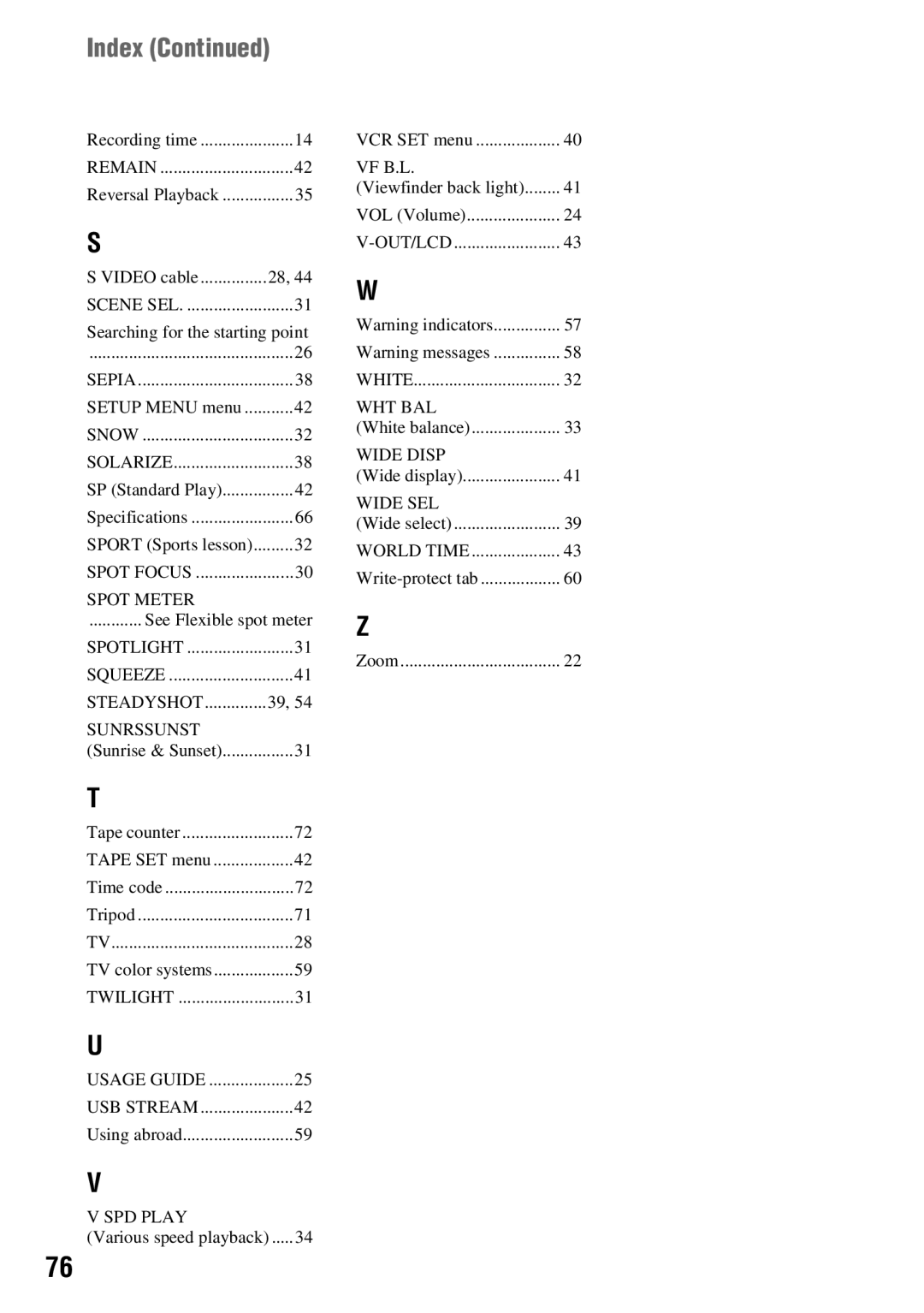 Sony DCR-HC54, DCR-HC52 manual Index, Searching for the starting point 