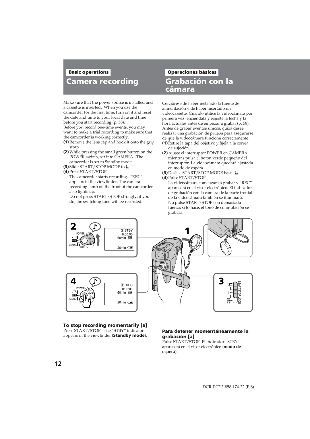 Sony DCR-PC7 operating instructions Camera recording, Grabación con la cámara 