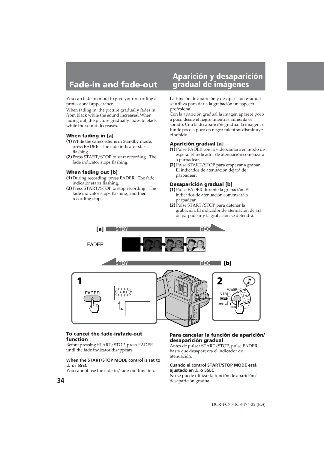 Sony DCR-PC7 operating instructions Fade-in and fade-out 