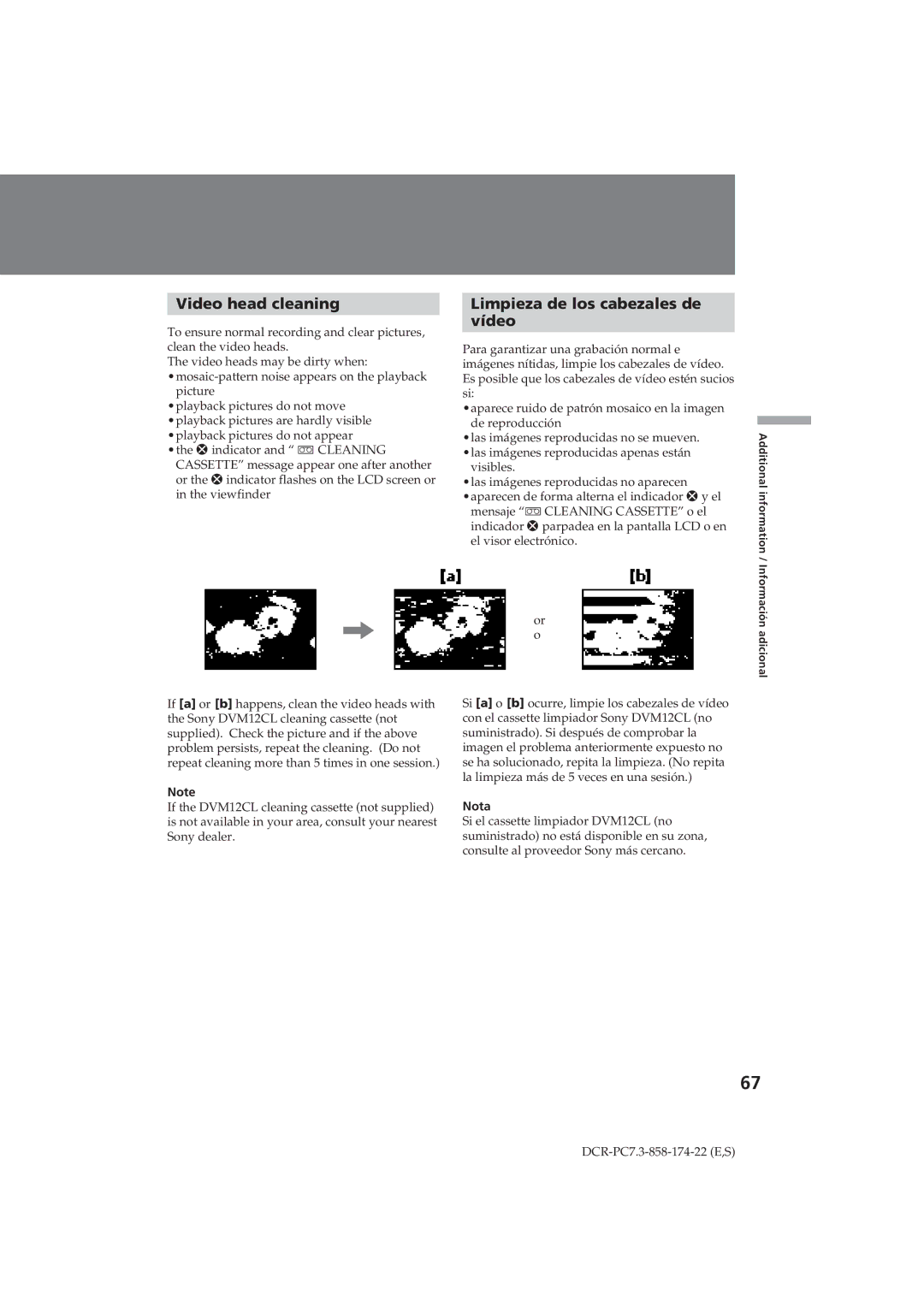 Sony DCR-PC7 operating instructions Video head cleaning, Limpieza de los cabezales de Vídeo 