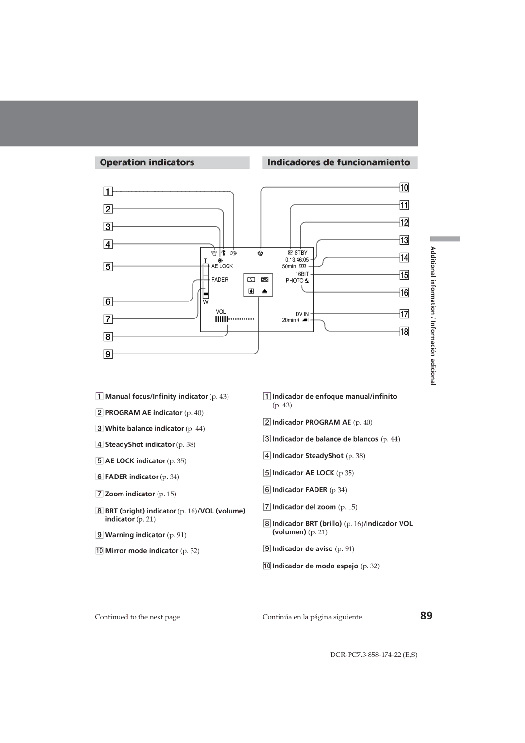 Sony DCR-PC7 operating instructions Operation indicators Indicadores de funcionamiento, Indicador de aviso p 