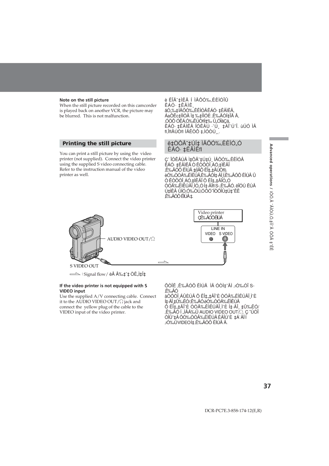 Sony DCR-PC7E operating instructions Printing the still picture, ‡ÒÔÂ˜‡ÚÍ‡ ÌÂÔÓ‰‚ËÊÌÓ„Ó ËÁÓ· ‡ÊÂÌËﬂ, Çë‰Âóôëìúâ 