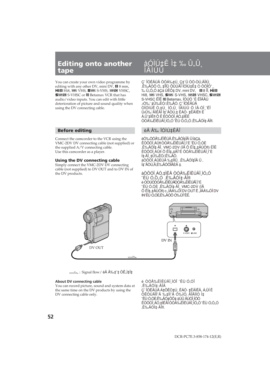 Sony DCR-PC7E operating instructions Editing onto another, Åóìú‡Ê Ì‡ ‰ Û„Û˛, Tape, Îâìúû, Before editing ÈÂ Â‰ ÏÓÌÚ‡ÊÂÏ 