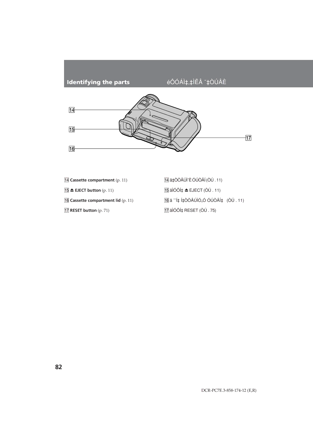 Sony DCR-PC7E operating instructions Identifying the parts, Éôóáì‡‚‡Ìëâ ˜‡Òúâè 