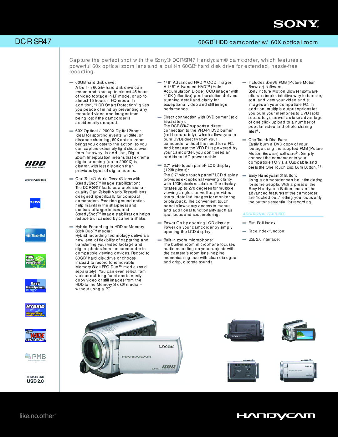 Sony DCR-SR47 manual 