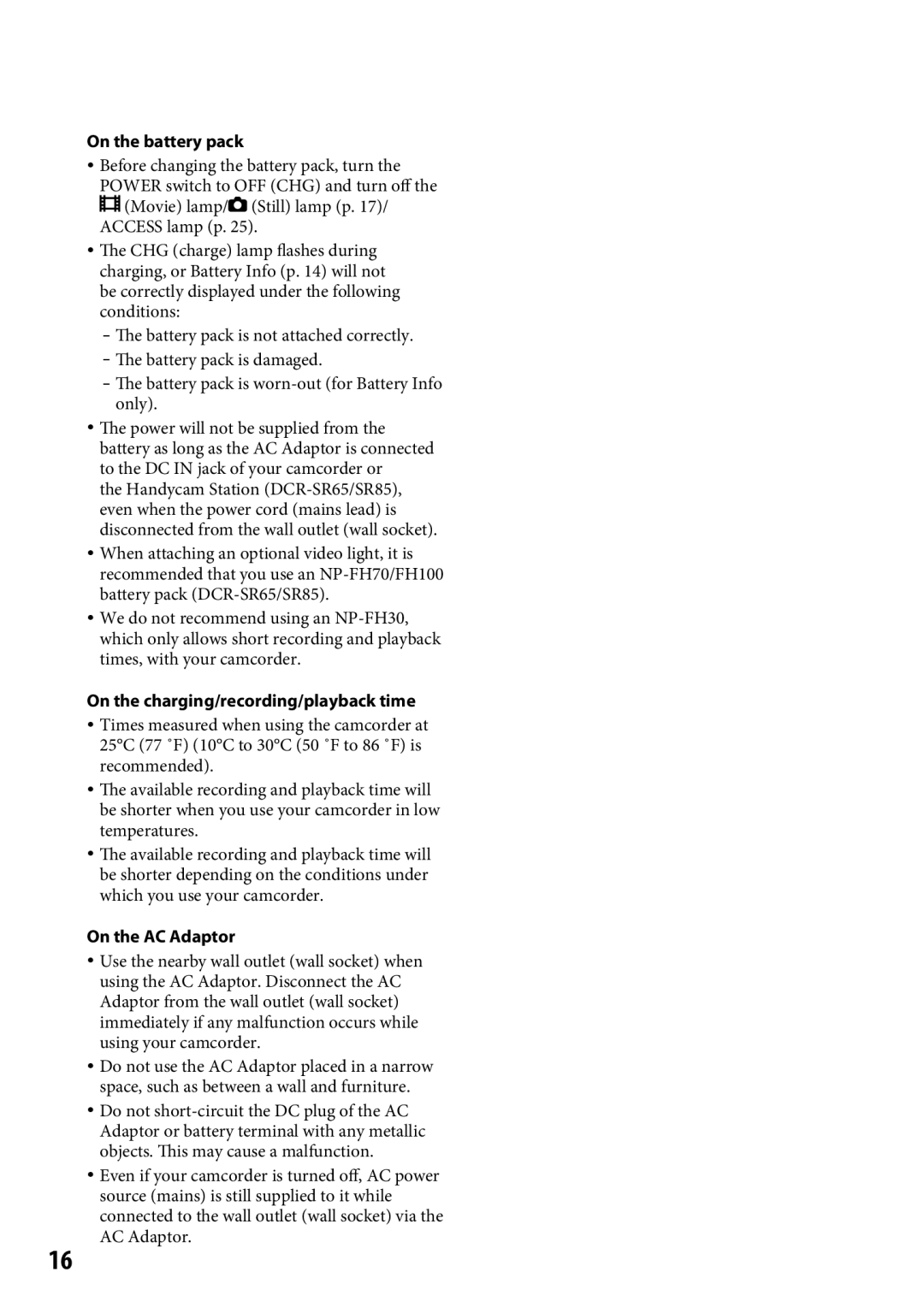 Sony DCR-SR65 manual On the battery pack 