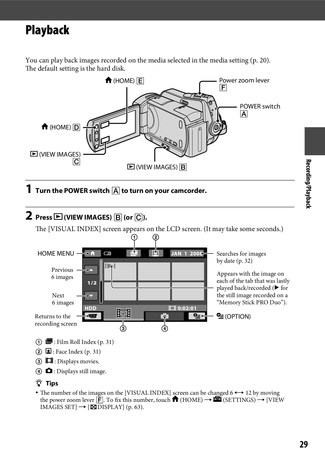 Sony DCR-SR65 manual Recording/Playback 