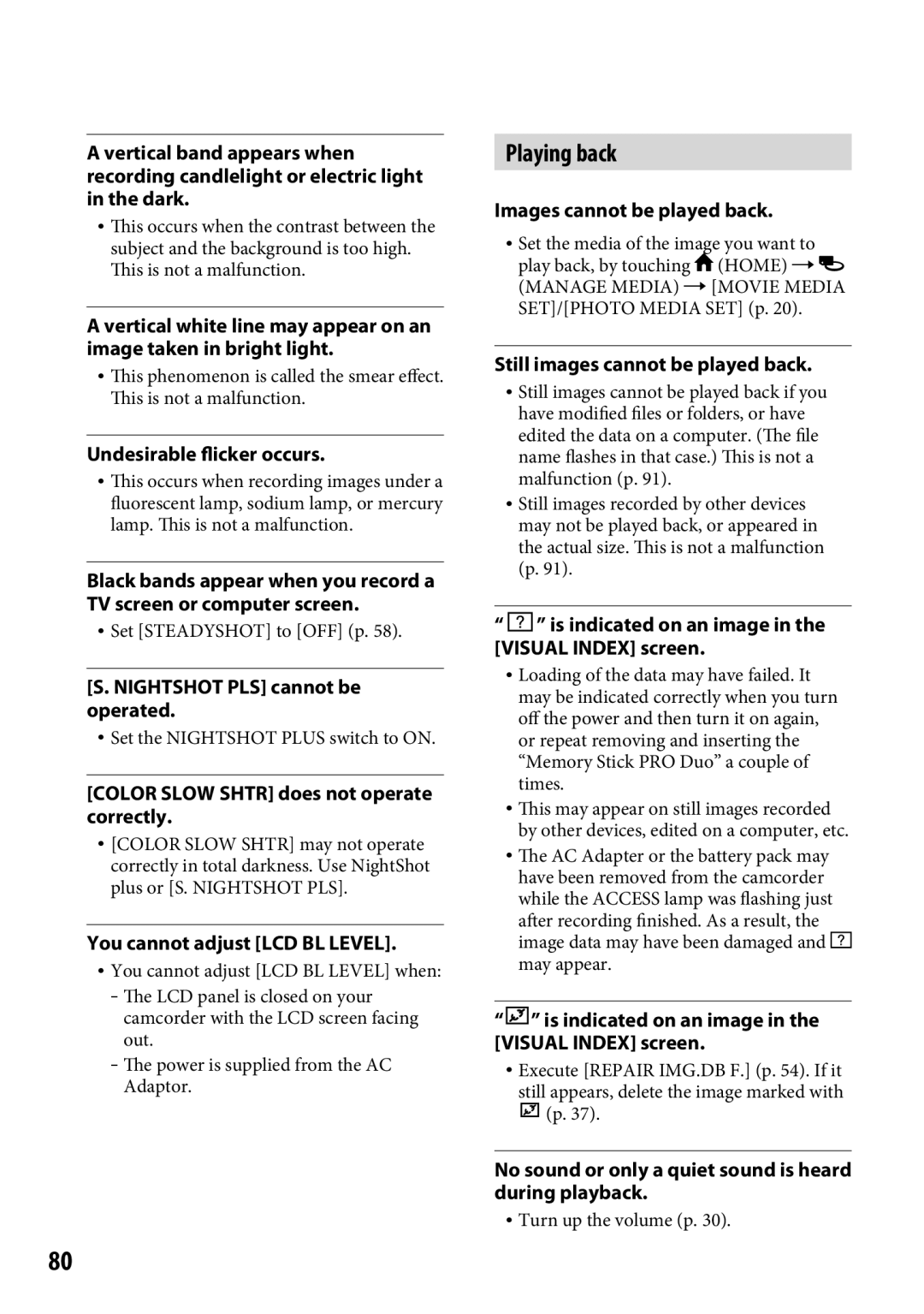 Sony DCR-SR65 manual Playing back 