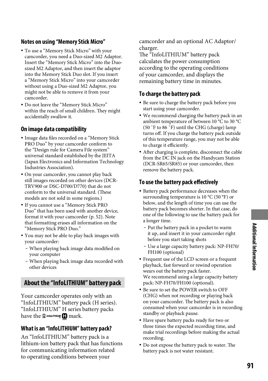 Sony DCR-SR65 manual On image data compatibility, To charge the battery pack, To use the battery pack effectively 