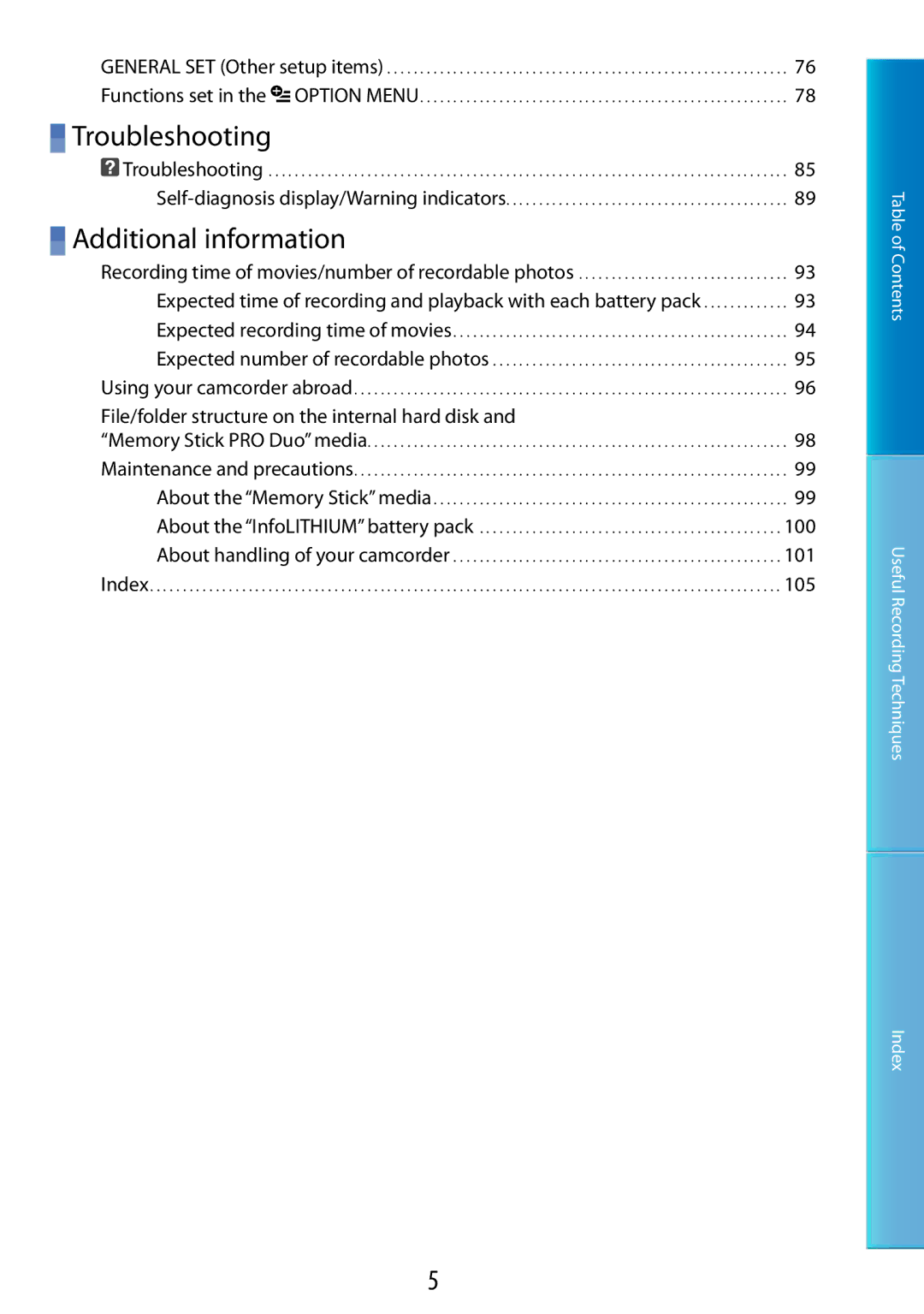 Sony DCR-SR48, DCR-SR67 manual Troubleshooting, Additional information, File/folder structure on the internal hard disk 