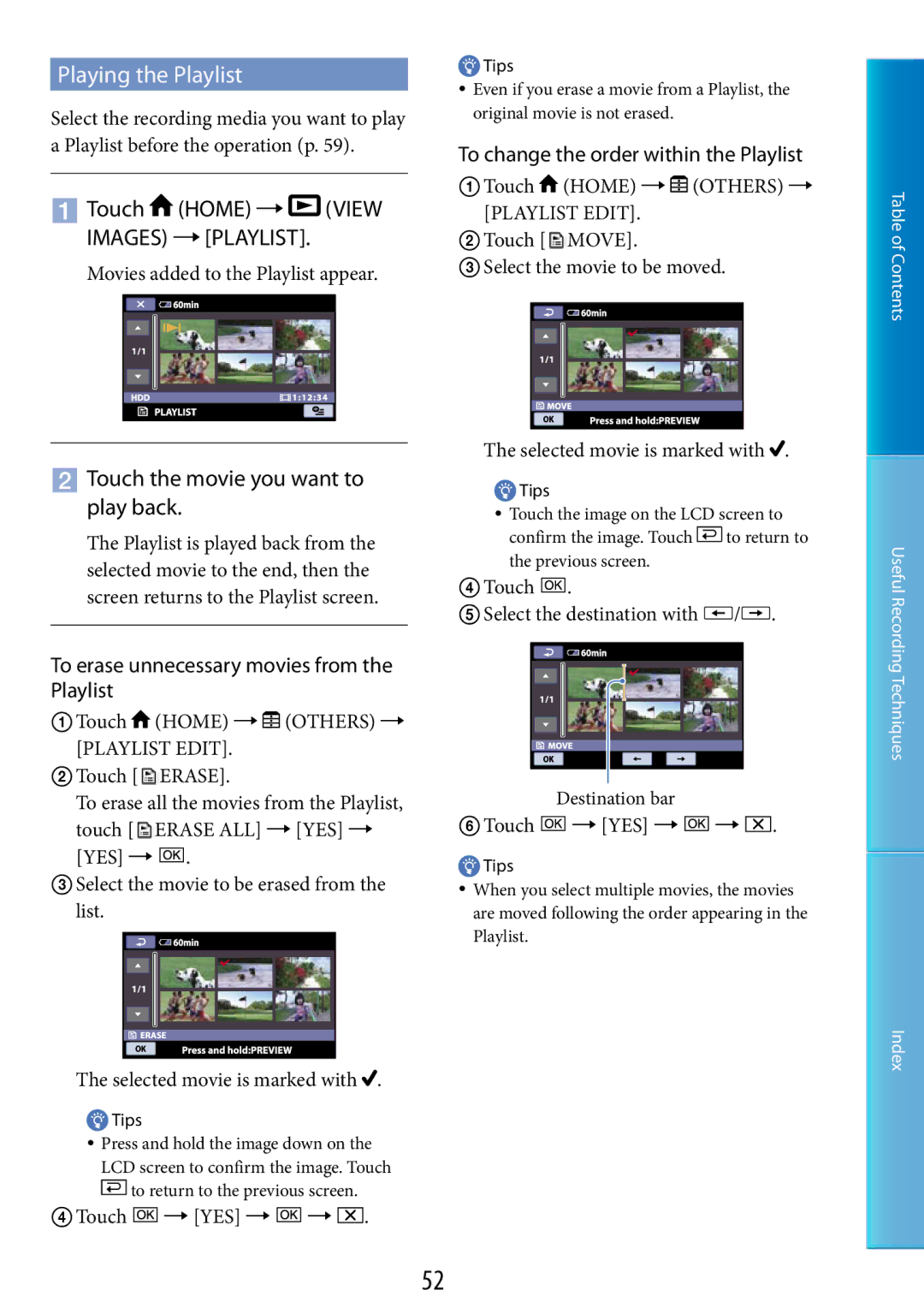 Sony DCR-SR67 manual Playing the Playlist,  Touch Home  View Images PLAYLIST,  Touch the movie you want to play back 