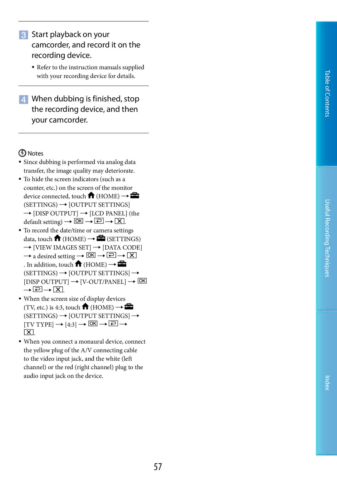 Sony DCR-SR48, DCR-SR67 manual Settings  Output Settings 