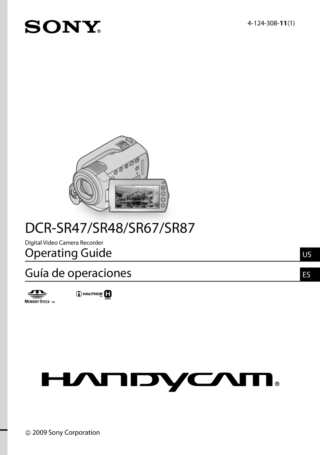 Sony DCR-SR87 manual 124-308-111,  2009 Sony Corporation 