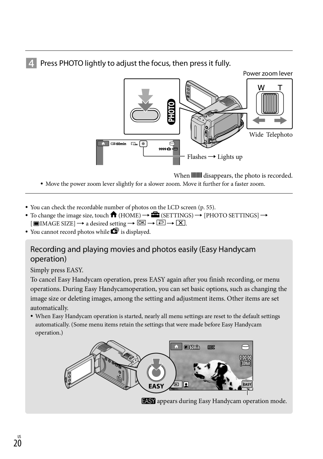 Sony DCR-SR87 manual Appears during Easy Handycam operation mode 