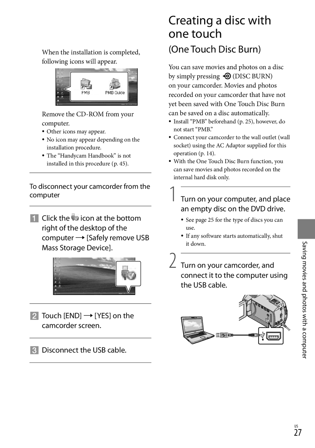 Sony DCR-SR87 manual Creating a disc with one touch, Remove the CD-ROM from your computer 