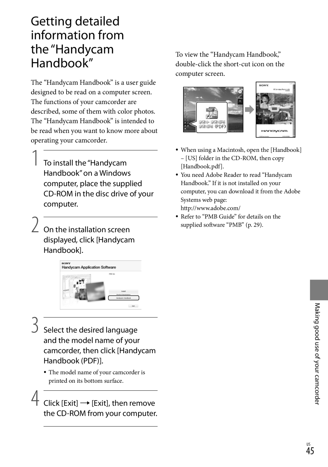 Sony DCR-SR87 manual Getting detailed information from the Handycam Handbook 