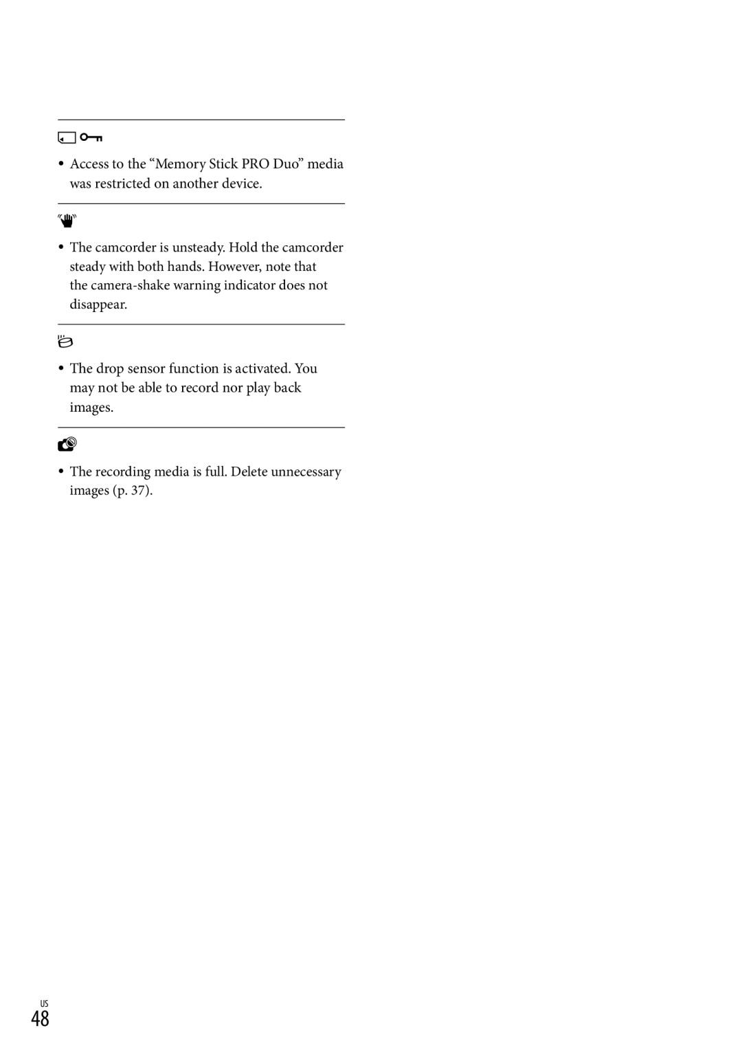 Sony DCR-SR87 manual  The recording media is full. Delete unnecessary images p 