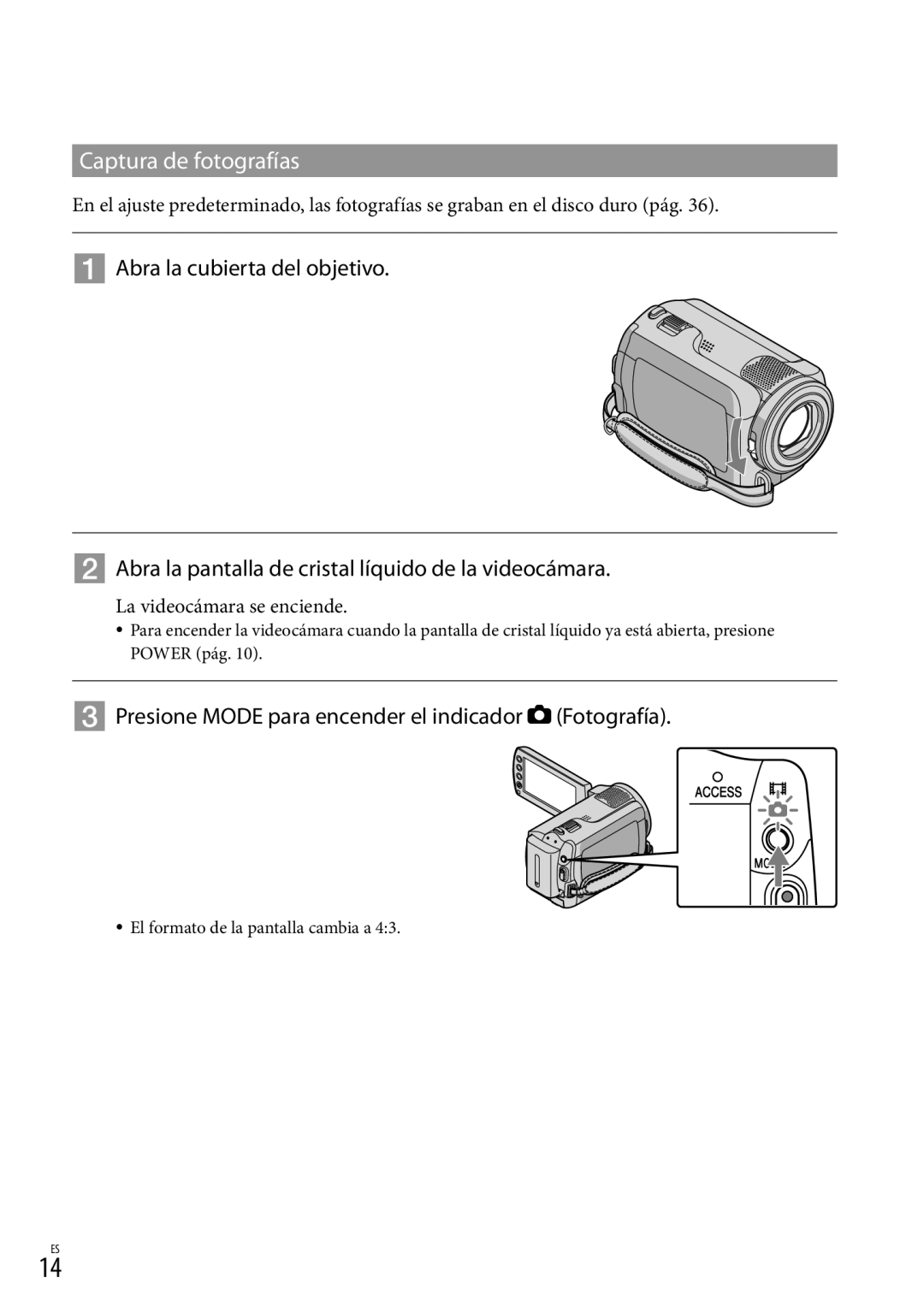 Sony DCR-SR87 manual Captura de fotografías,  Presione Mode para encender el indicador Fotografía 