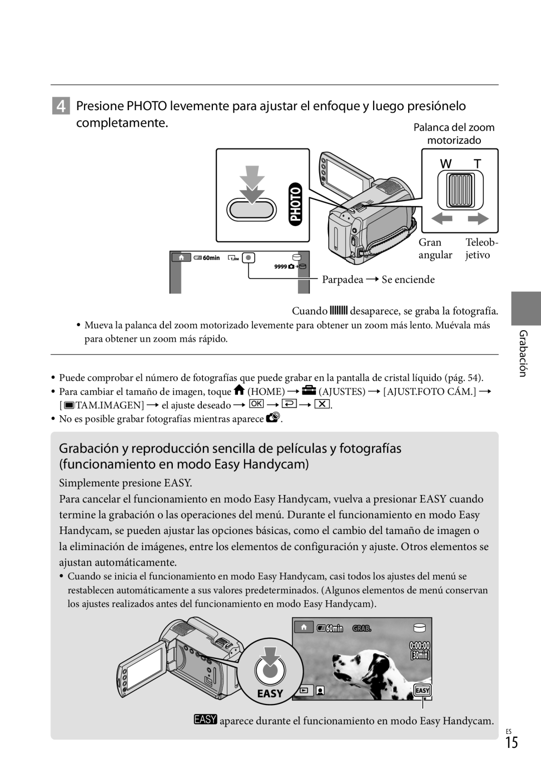 Sony DCR-SR87 manual Aparece durante el funcionamiento en modo Easy Handycam 