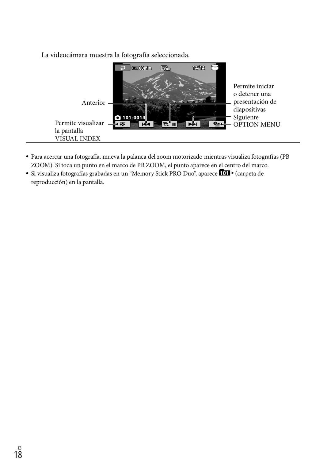 Sony DCR-SR87 manual La videocámara muestra la fotografía seleccionada, Visual Index 