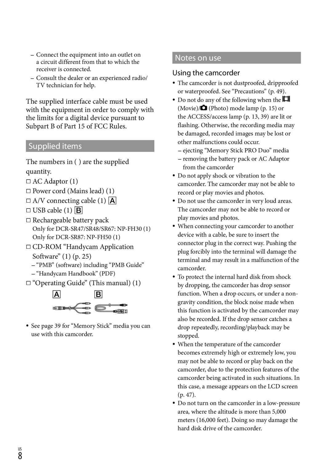 Sony DCR-SR87 Supplied items,  Operating Guide This manual, Using the camcorder 