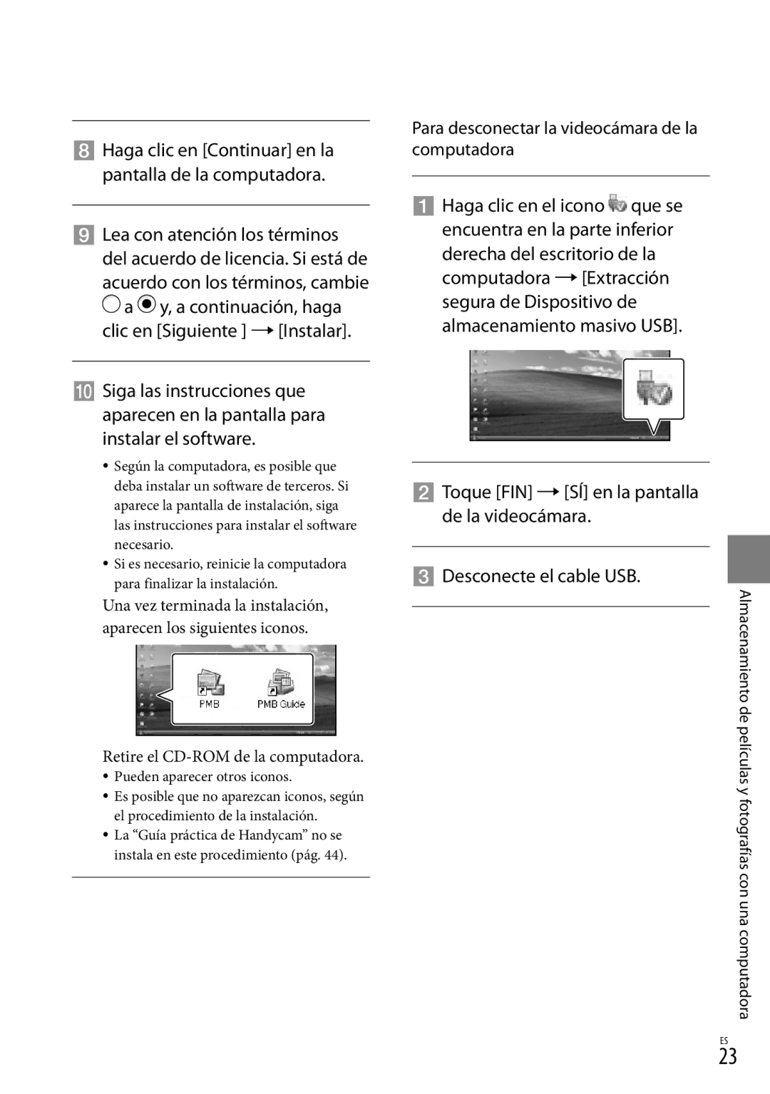 Sony DCR-SR87 manual Retire el CD-ROM de la computadora 