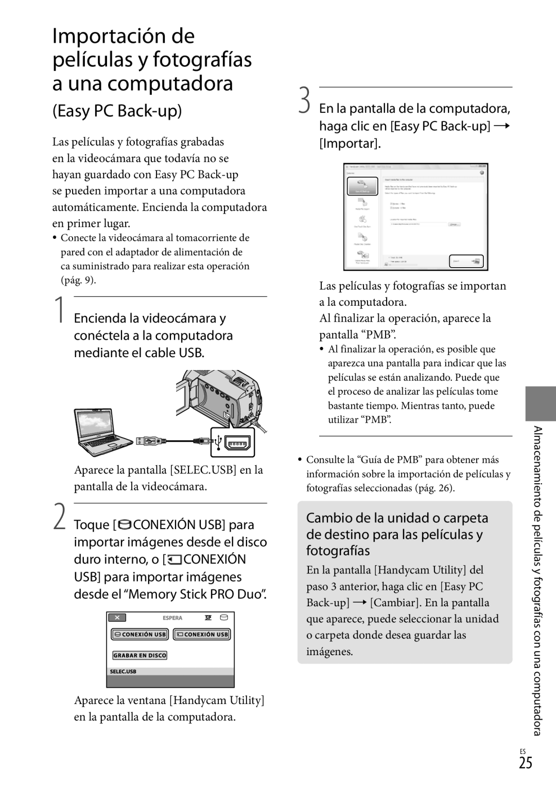 Sony DCR-SR87 manual Cambio de la unidad o carpeta, De destino para las películas y Fotografías 