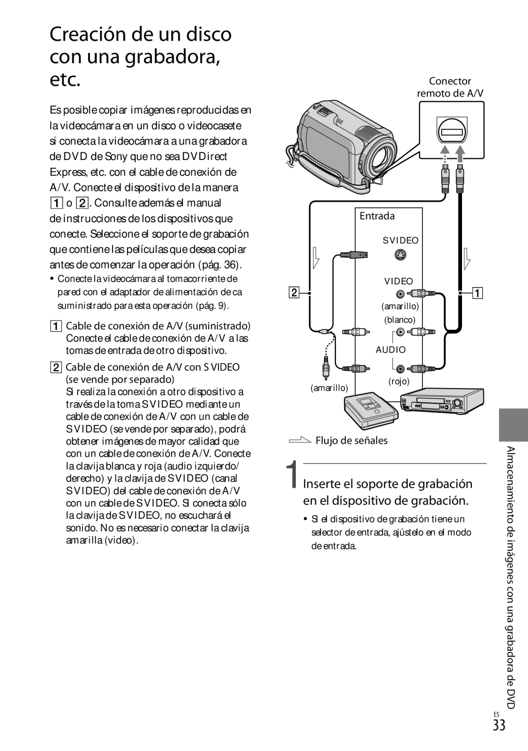 Sony DCR-SR87 manual Creación de un disco con una grabadora, etc,  Cable de conexión de A/V suministrado 