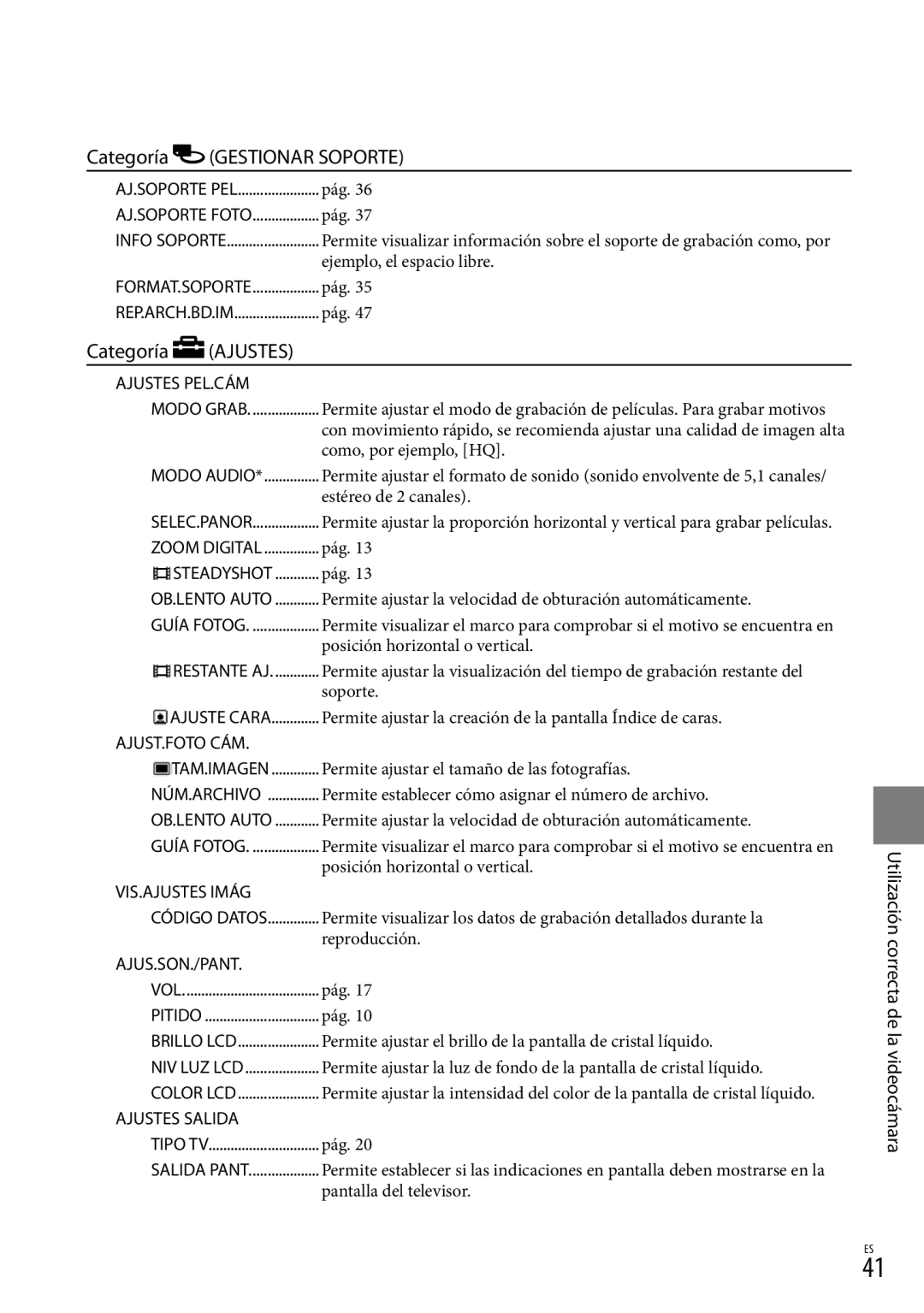 Sony DCR-SR87 manual Gestionar Soporte 