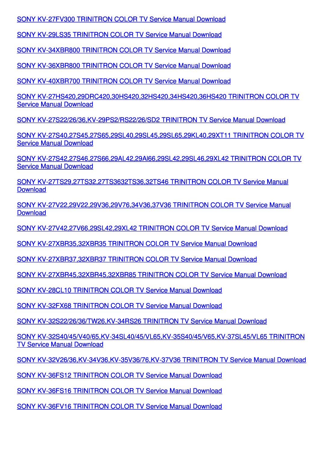 Sony DCR-TRV11 user manual SONY KV-27FV300 TRINITRON COLOR TV Service Manual Download 