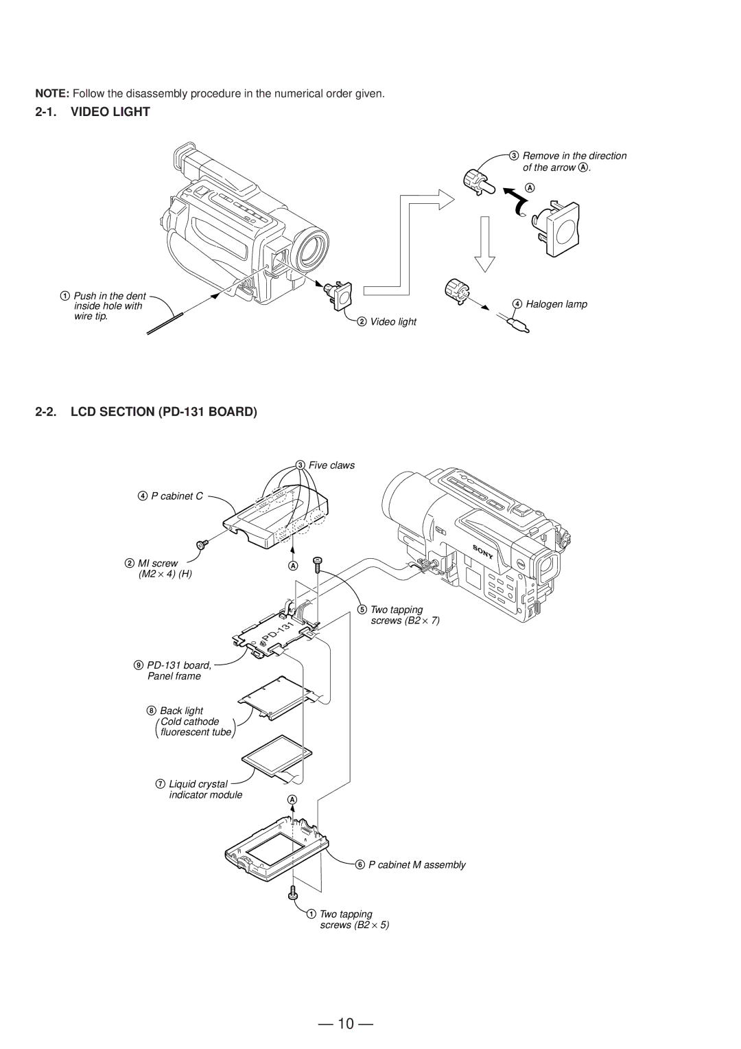 Sony DCR-TRV130ERMT-814 service manual Video Light, LCD Section PD-131 Board 