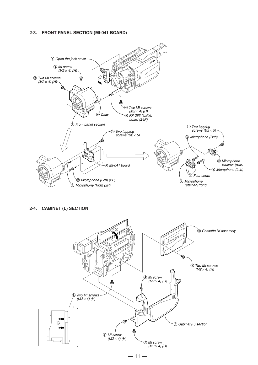 Sony DCR-TRV130ERMT-814 service manual Front Panel Section MI-041 Board, Cabinet L Section 