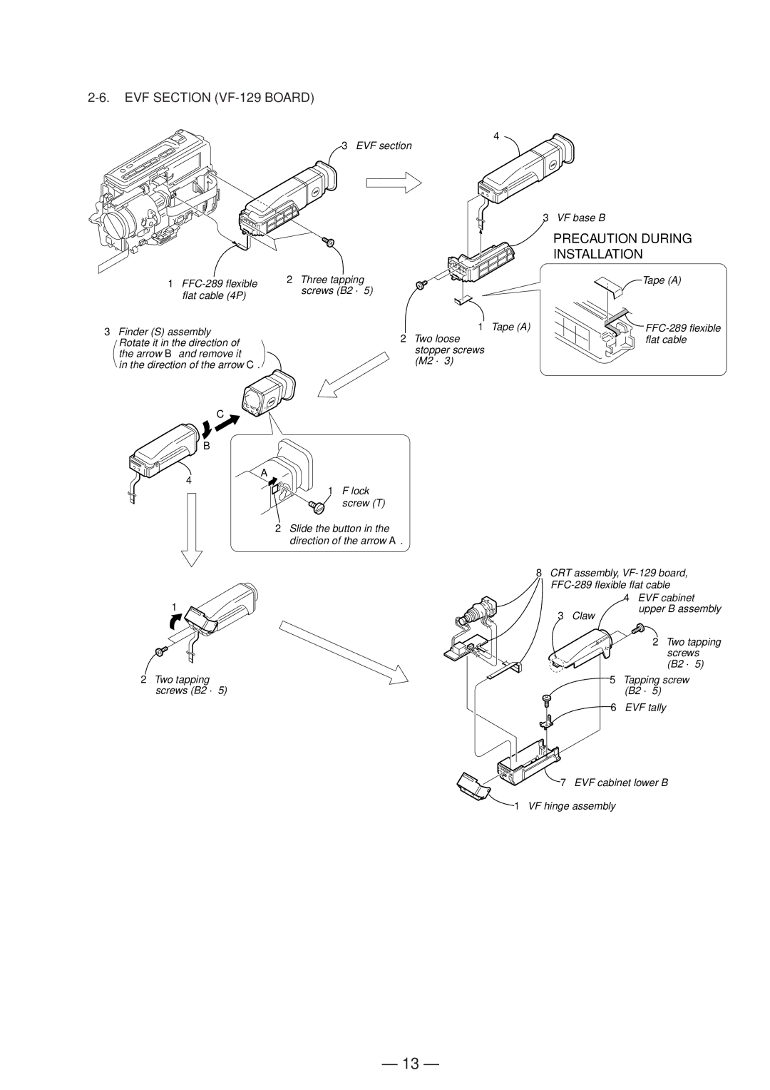 Sony DCR-TRV130ERMT-814 service manual EVF Section VF-129 Board, Installation 