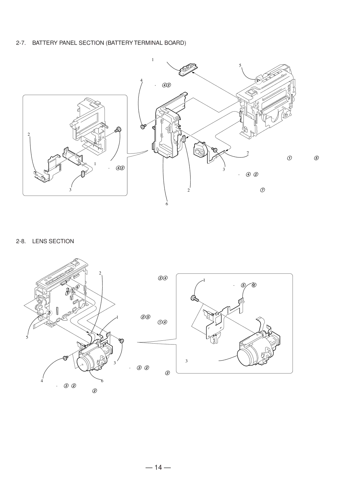 Sony DCR-TRV130ERMT-814 service manual Battery Panel Section Battery Terminal Board, Lens Section 