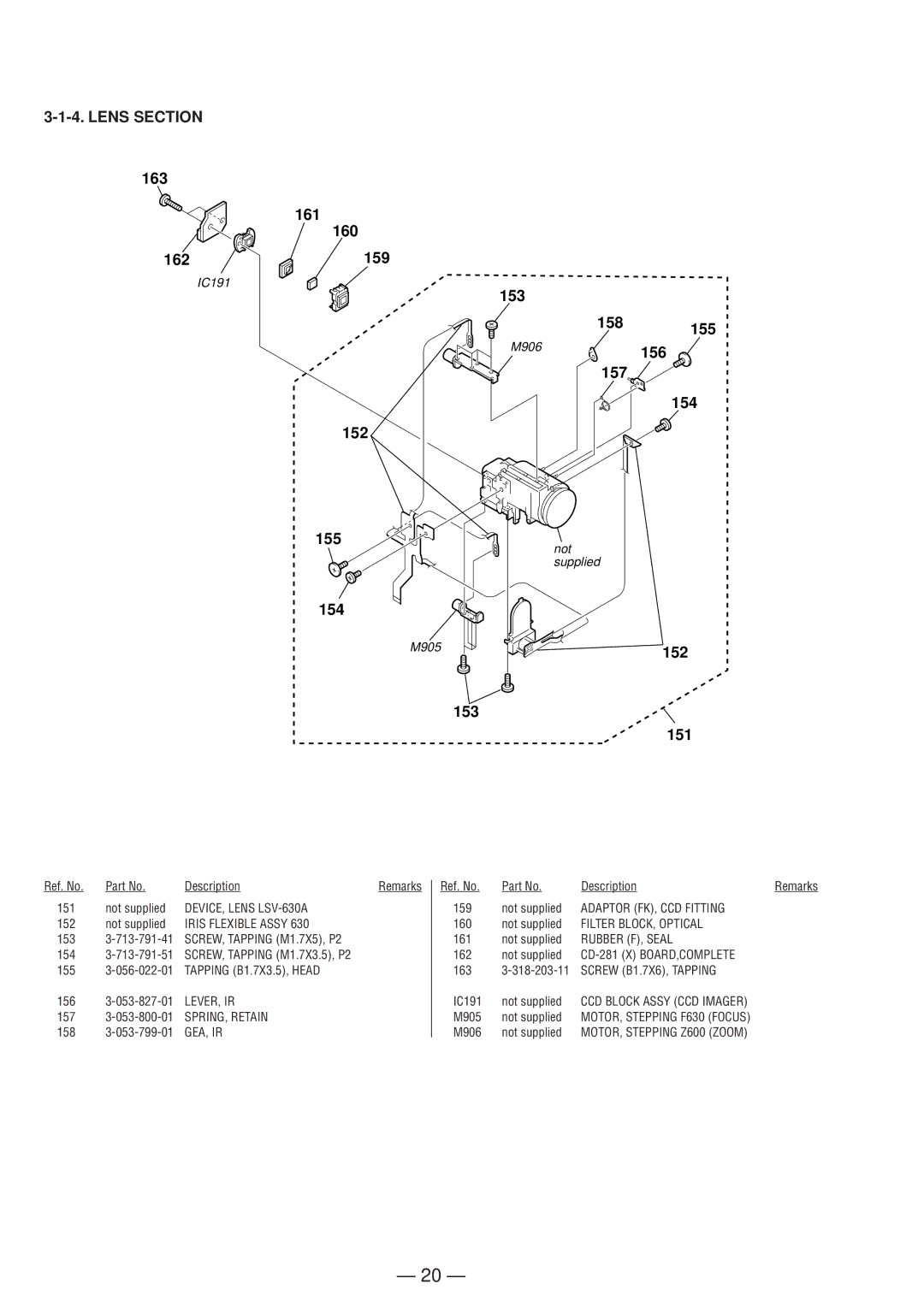 Sony DCR-TRV130ERMT-814 service manual 163 162, 161 160 159 153 158155 152 154, 157 154, 152 151 