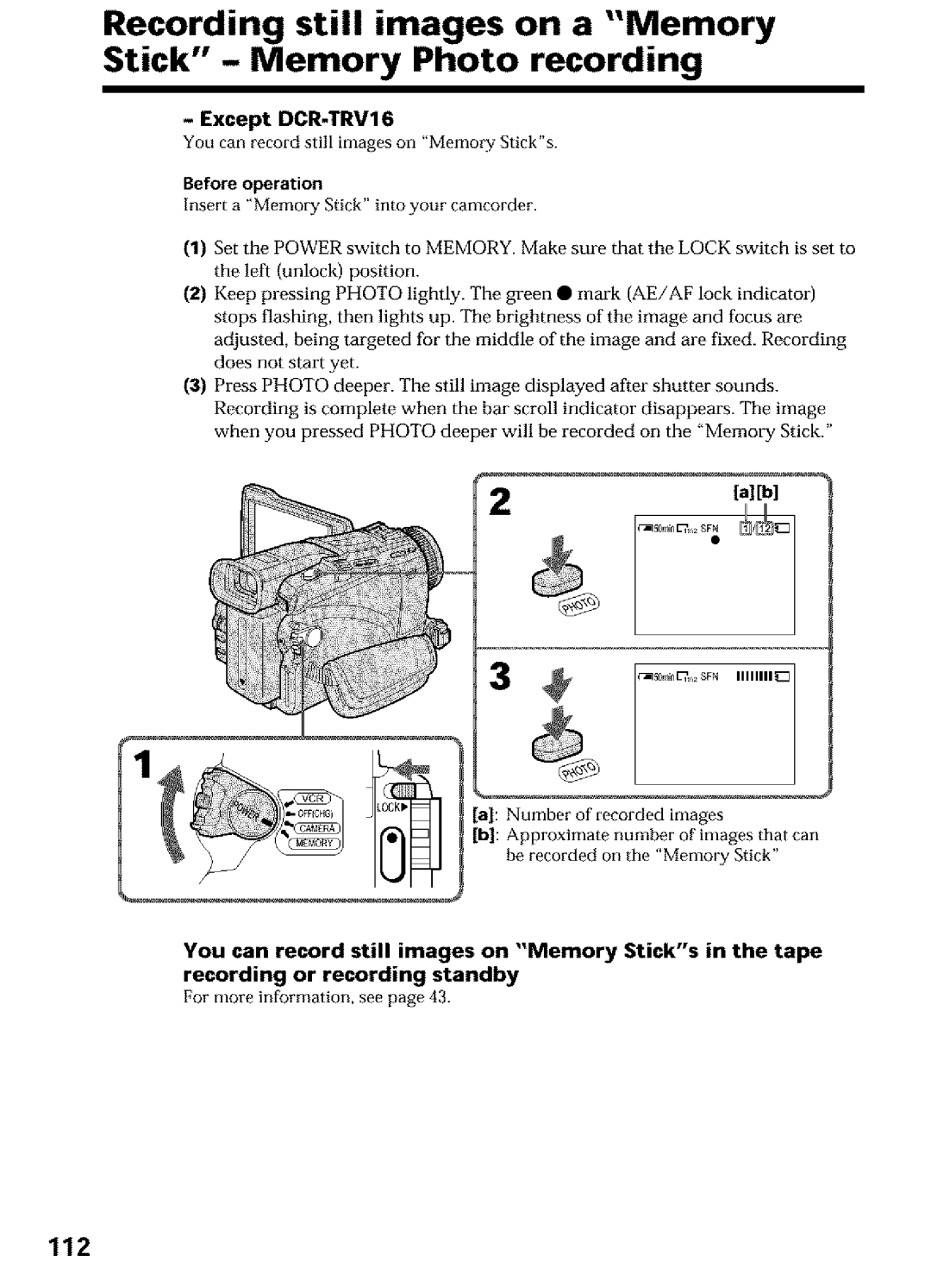 Sony DCR-TRV27, DCR-TRV25 operating instructions 112, Except DCR-TRV16 