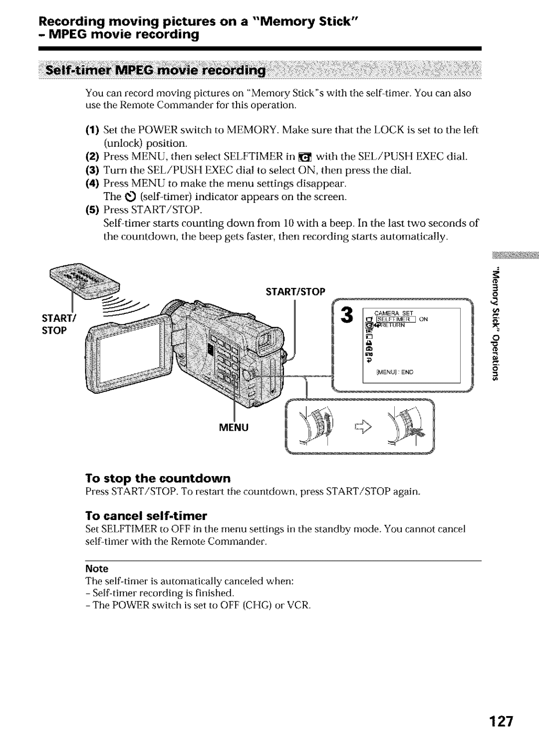 Sony DCR-TRV27, DCR-TRV25, DCR-TRV16 operating instructions 127, To stop the countdown 