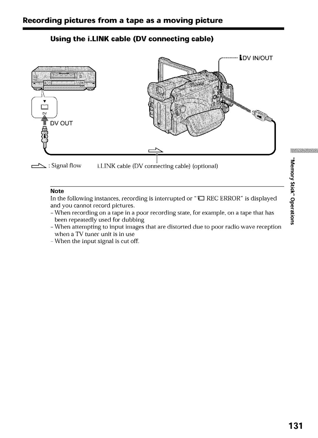 Sony DCR-TRV16, DCR-TRV25, DCR-TRV27 operating instructions 131, Signal flow i.LINK cable DV connecting cable optional 