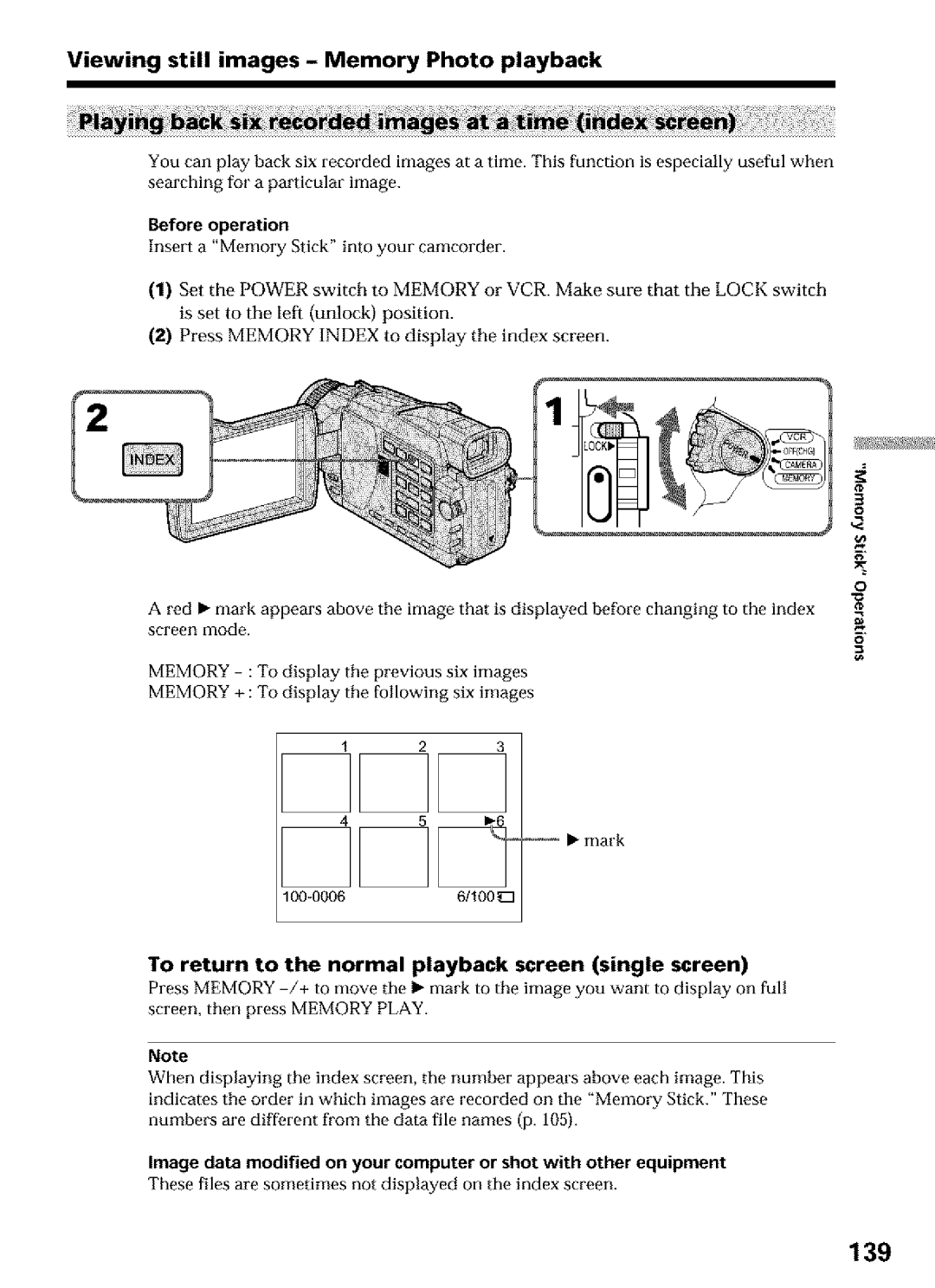 Sony DCR-TRV27, DCR-TRV25, DCR-TRV16 operating instructions 139, To return to the normal playback screen single screen 