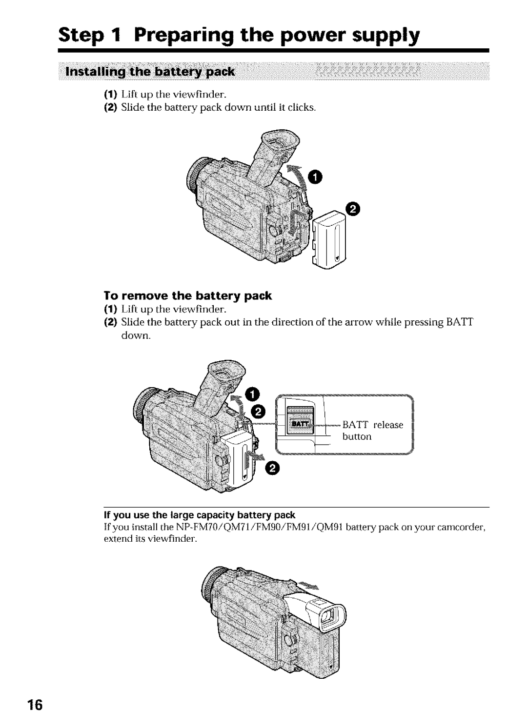 Sony DCR-TRV27 Preparing the power supply, To remove the battery pack, If you use the large capacity battery pack 