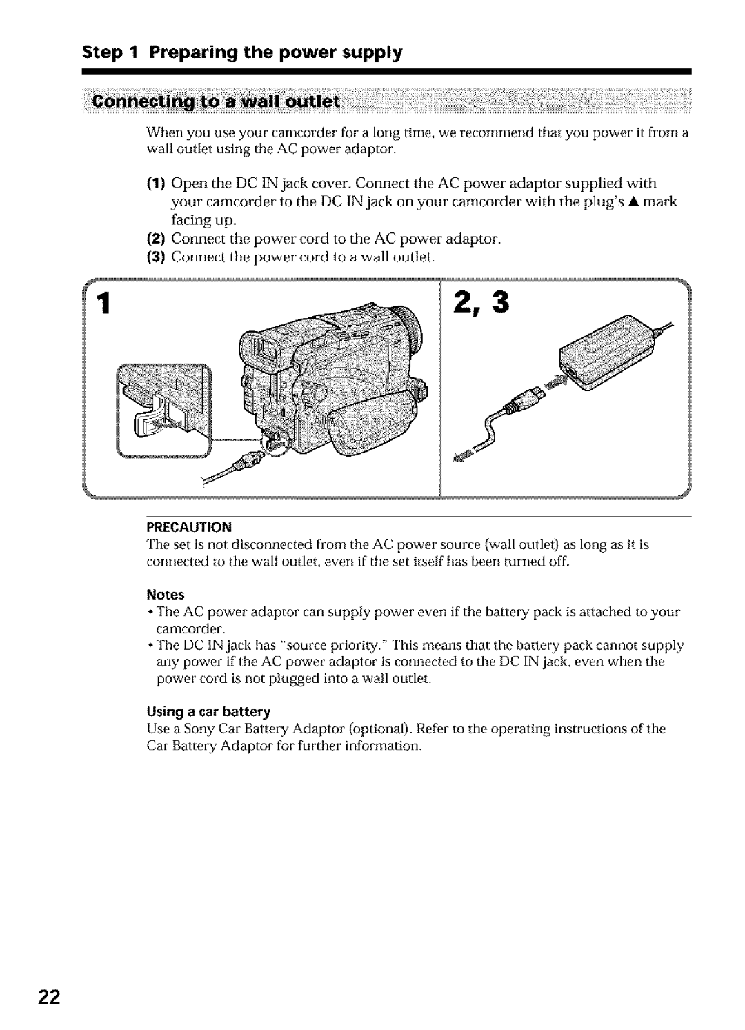 Sony DCR-TRV27, DCR-TRV25, DCR-TRV16 operating instructions Precaution, Using a car battery 